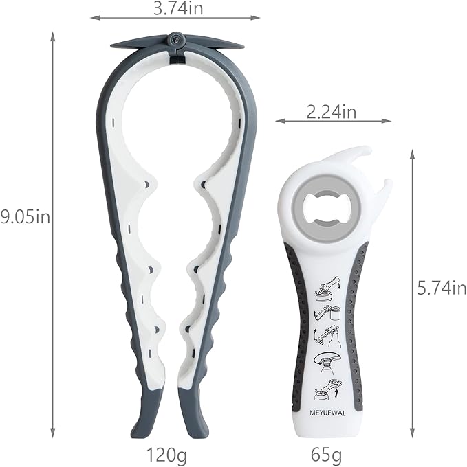 Jar Opener Bottle Opener for Weak Hands, 5-in-1 Multi-Function Can Opener Bottle Opener Kit with Silicone Handle, Easy to Use for Children, Elderly and Arthritis Sufferers (NEW White)