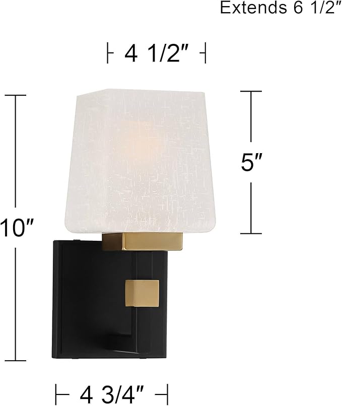 Possini Euro Design Beauregard Modern Wall Sconce Lighting Black Gold Metal Hardwired 10" High Fixture Square Linen Glass Shade for Bedroom Bedside Living Room Home Hallway Dining Kitchen