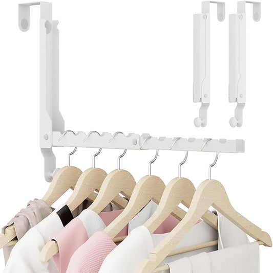 BAKON Over The Door Hangers, Over Door Hooks for Hanging, Small Space Dual Folding Portable Over Door Clothes Hanger for Clothes, Hats, Bags and Towels (2Pack,White(Update))