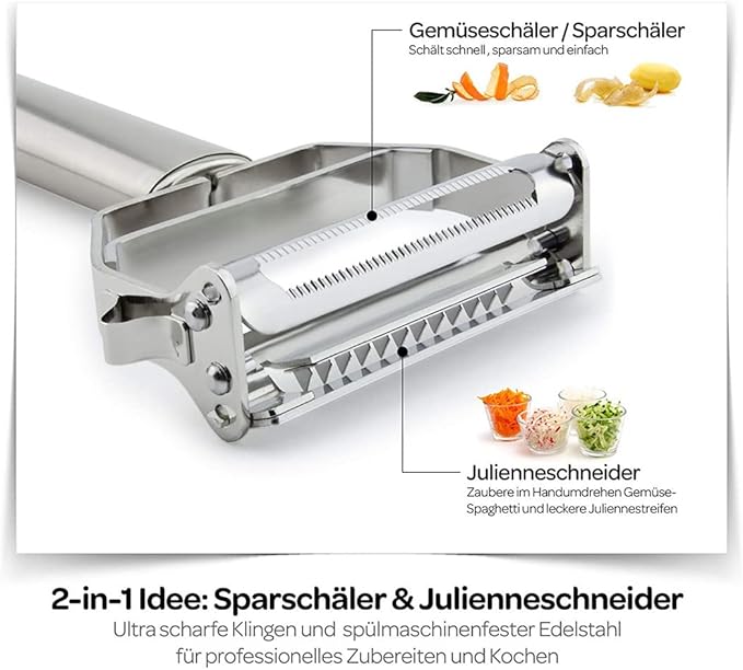 Vegetable Peeler，SZYIKUER Stainless Steel 2 in 1 Julienne Vegetable Peeler Perfect for Carrot Potato Melon Gadget Vegetable Fruit