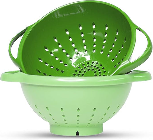 Crisp 2-Piece Mini Colander Berry Baskets With Handles - Food Strainers For Kitchen - Small Colander For Berries, Strawberry & Grape - Dishwasher Safe Berry Strainer - Made in the USA - Bright Green