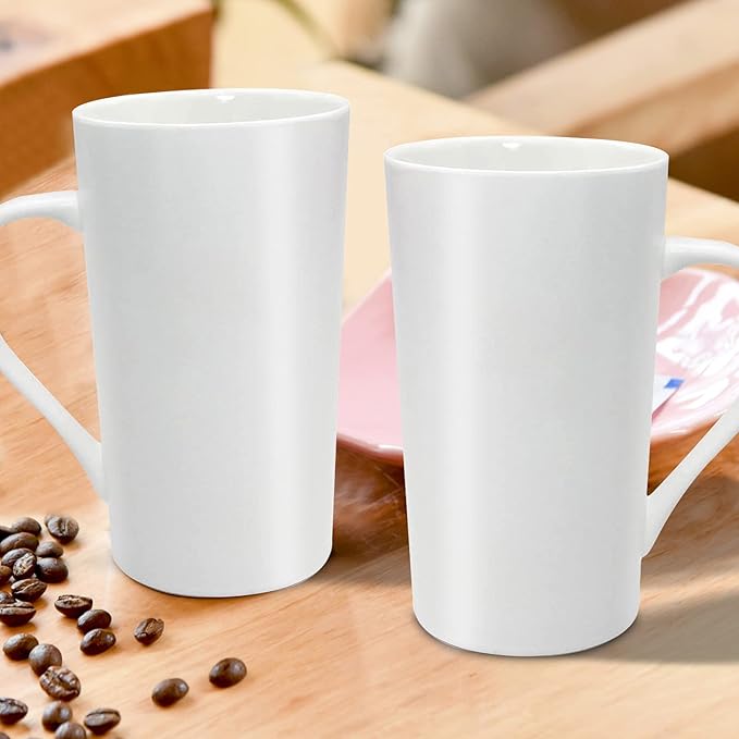 20oz Porcelain Coffee Mugs Set of 2, Large Tall Coffee Mugs with Handles, Modern Ceramic Coffee Cups for Coffee, Tea, Cocoa, Milk, Gifts for Women Men - White
