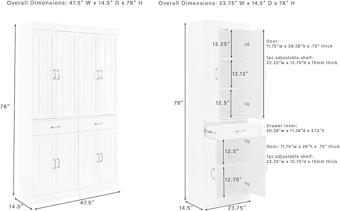 Crosley Furniture Stanton 2-Piece Pantry Storage Cabinet Set with Shelves, Kitchen, Dining, or Laundry Room, Coffee