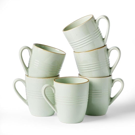 famiware Jupiter Coffee Mugs Set of 6, 14 OZ Coffee Mug, Microwave and Dishwasher Safe, Coffee Cups with Handle for Coffee, Tea, Cocoa, Milk, Light Green