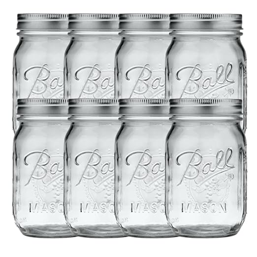 Ball Regular Mouth Pint (16 oz.) Mason Jars with Lids and Bands, for Canning or Drinkware, 8 Count