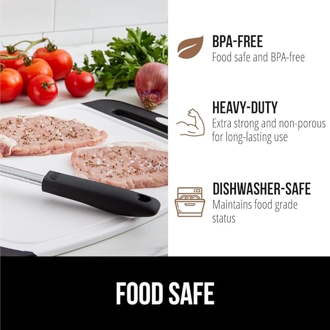 GORILLA GRIP BPA-Free Reversible Kitchen Cutting Board Set of 3, US Designed, Nonporous, Juice Grooves Catch Liquid, Slip Resistant Border, Dishwasher Safe Large Food Chopping Boards, Black Aqua Gray
