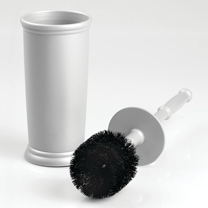 mDesign Plastic Modern Compact Toilet Plunger and Toilet Bowl Brush for Bathroom Storage Organization - Sturdy, Heavy Duty, Deep Cleaning Accessories - Hyde Collection - Set of 2 - Silver
