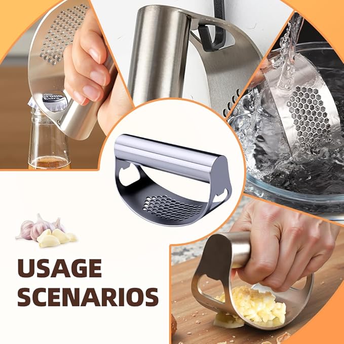 Stainless Steel Garlic Presser, 2025 Upgrade Garlic Press Rocker Garlic Crusher Mincer Garlic Crusher with Peeler Wide Handle Innovative Garlic Chopper Mincer Crusher Grinder Masher (1Set)