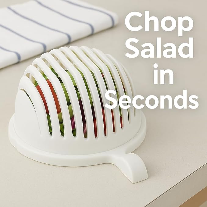 Quick Salad Maker Chopper Salad Cutter Bowl Swiftly Dice Fruits & Vegetables, BPA-Free Healthy Meals and Salads in Minutes Multi-functional (White)