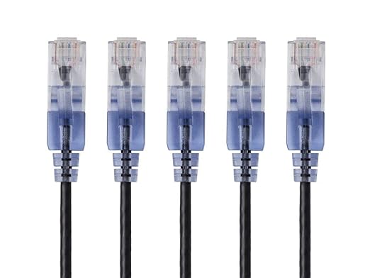Monoprice Cat6A 6in Black 5-Pk Patch Cable UTP 30AWG 10G Pure Bare Copper Snagless RJ45 SlimRun Series Ethernet Cable