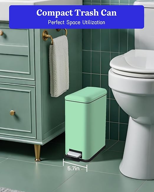 Green Trash Can, 1.3 Gallon Bathroom Trash Can with Lid, Stainless Steel Pedal Trash Bin Removal Inner Bucket, Small Grabage Can for Bathroom,Bedroom,Home Office