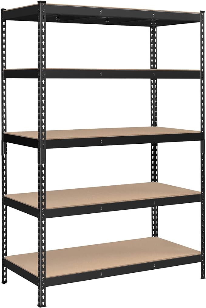 SONGMICS 5-Tier Storage Shelves, Load 2310 lb, Garage Storage, Boltless Assembly, Adjustable Shelving Unit, 23.6 x 47.2 x 70.9 Inches, for Study Shed Basement, Black and Natural Beige UGLR600B01