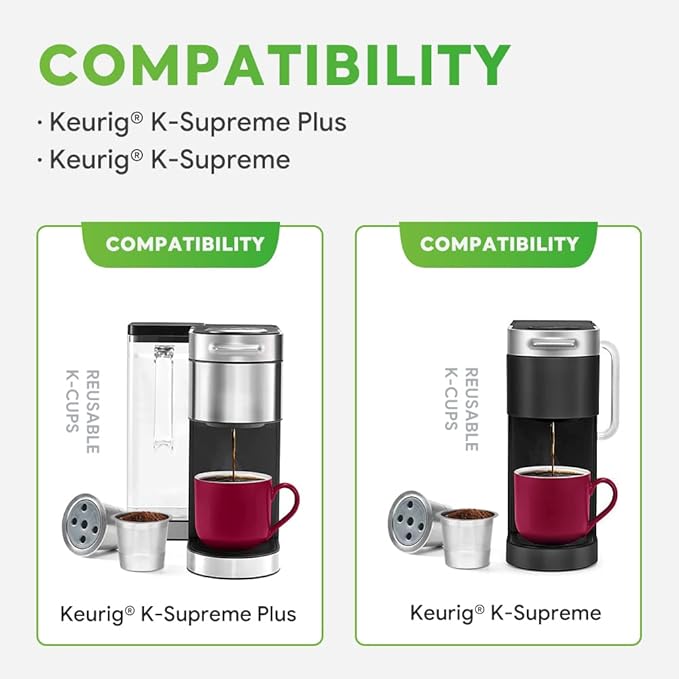 2 Pack Stainless Steel Reusable K Cups for K eurig Supreme & Supreme Plus, Five Hole Universal K-eurig Reusable Refillable coffee pod filter with A Stainless Steel Spoon