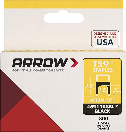 Arrow 591188 Genuine T59 Steel 1/4-Inch by 5/16 Crown Width Insulated Staples for Cable and Wiring, Black, 300 Count