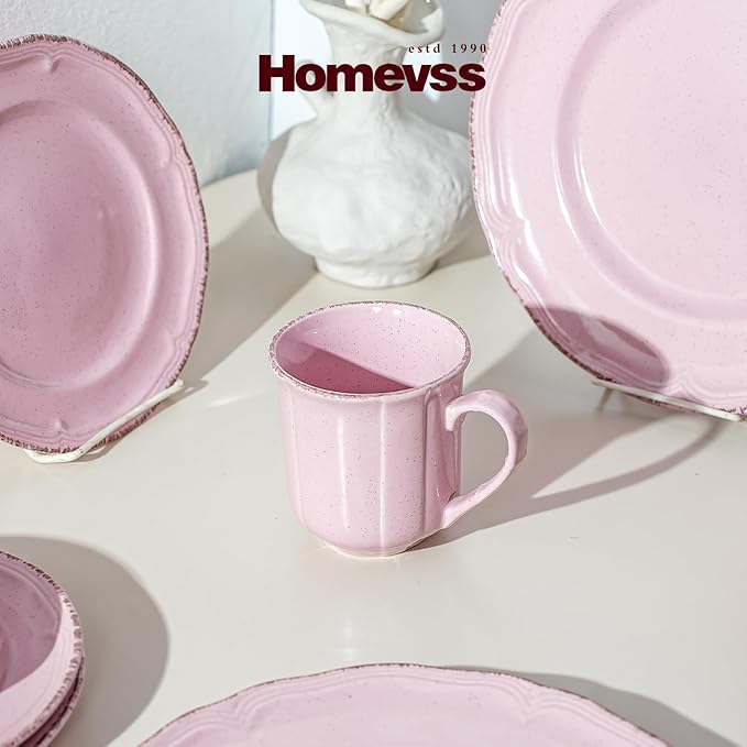 20pc Dinnerware Set, Plate and Bowl Set, Stoneware Dishes Set for 4, Microwave and Dishwahser Safe, Scratch Resistant, French Countryside Speckled Antique Pink