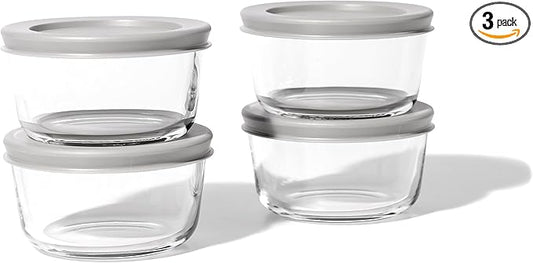 DURA LIVING Borosilicate Glass Food Containers - 8 Piece Set (1 cup) - Premium Storage Solution Microwave & Dishwasher Safe, BPA-Free Lids, Grey