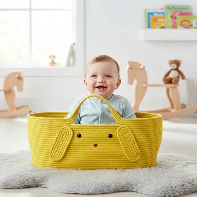 Large Capacity Foldable Storage Basket, Handwoven Cotton Rope Hamper with Handles for Toys, Laundry, Baby Essentials, and Pet Needs 27.56 × 15.75in