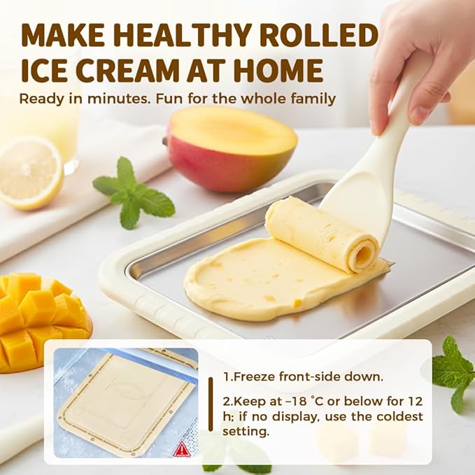 Rolled Ice Cream Maker Kit, New At-Home Stainless Steel Instant Freeze Plate with 2 Scrapers,DIY Rolled Ice Cream Tray Instant Ice Cream Maker (Green-1PC)