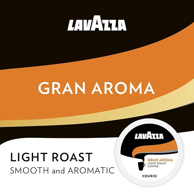 Lavazza Gran Aroma Single-Serve Coffee K-Cup® Pods for Keurig® Brewer, 32 Count (Pack of 4) Balanced light roast with floral aroma and notes of citrus, 100% Arabica