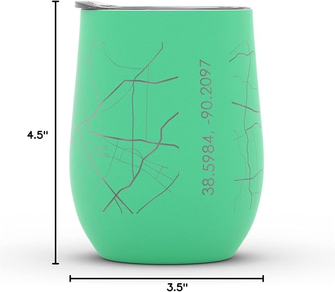 Well Told Engraved St. Louis Missouri Map Insulated Wine Tumbler, Etched Stainless Steel Cup (12 oz, Sunday Green) City Map Insulated Tumbler, Custom Insulated Tumbler, Outdoor Drinkware