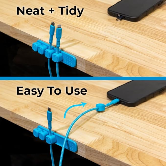 BLACK+DECKER 4 Pack Magnetic Cable Clips w/Metal Plate, Cord Organizer Adhesive Wire Holder Keeper Organizer for Home Office Phone Car Wall Desktop Nightstand (Loch Ness)