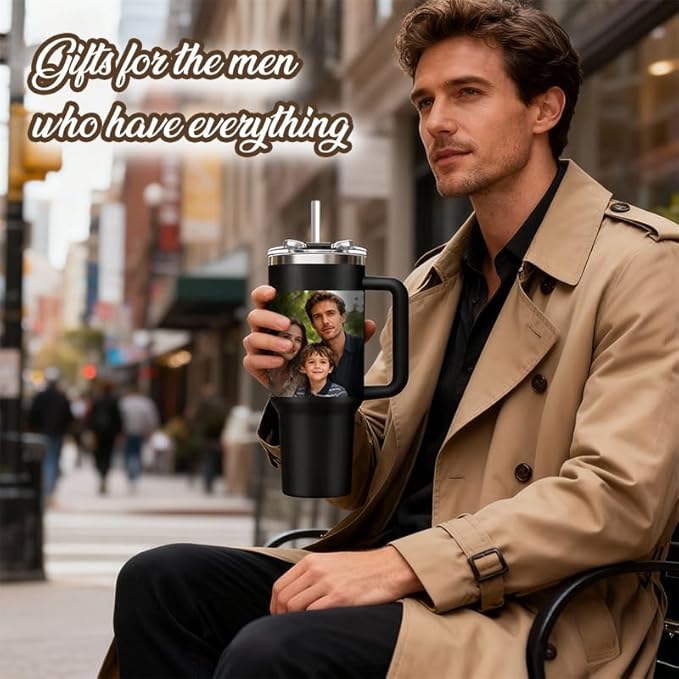 Personalized Tumbler with Pictures Text Name, Personalized Birthday Gifts for Men Women, Custom Stainless Steel Water Bottle Travel Coffee Mug, Anniversary Wedding Gifts (40oz photo)
