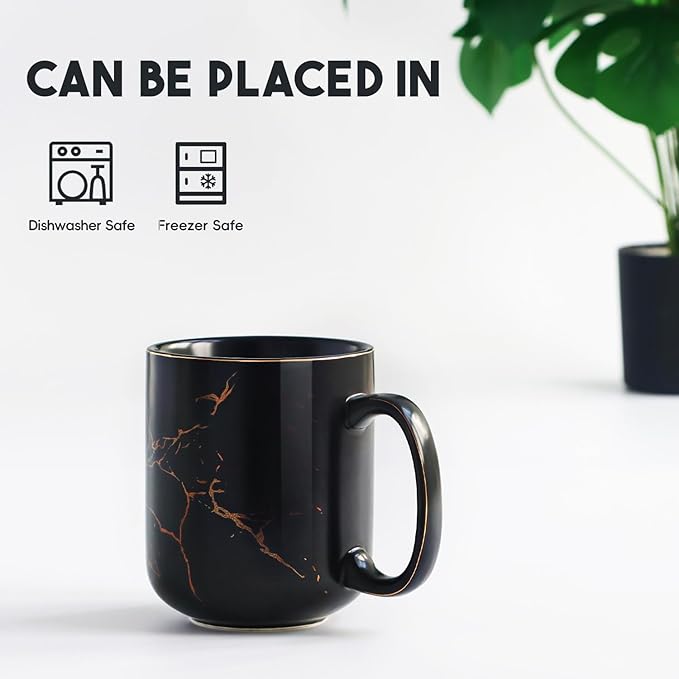 harebe 22 OZ Ceramic Extra Large Black Gold Marble Coffee Mug, Oversized Hot Tall Latte Mugs, Big Giant Cup for Men