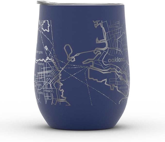 Well Told Engraved San Francisco California Map Insulated Wine Tumbler, Etched Stainless Steel Cup (12 oz, Midnight Blue) City Map Insulated Tumbler, Custom Insulated Tumbler, Outdoor Drinkware