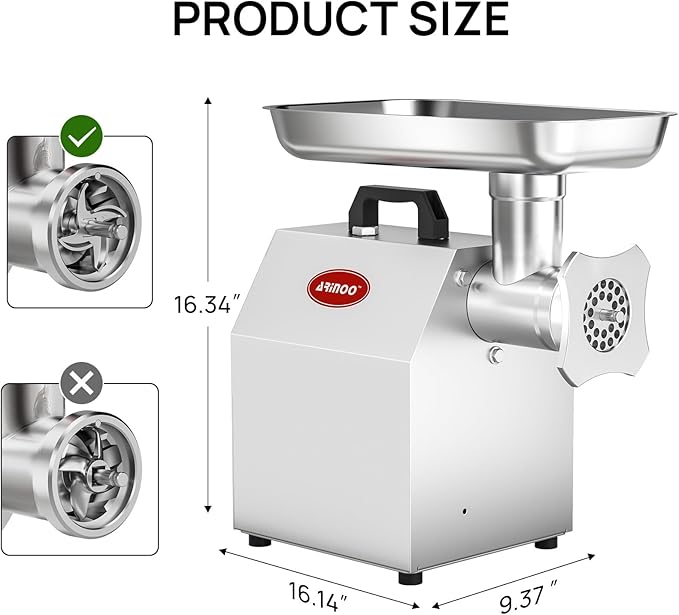 Commercial Meat Grinder #12, 1.0HP Heavy Duty Industrial Stainless Steel Meat Mincer, Sausage Stuffer with 2 Blades, 2 Plates & 3 Sausage Tubes, Meat Grinder Machine for Commercial & Home Kitchen Use
