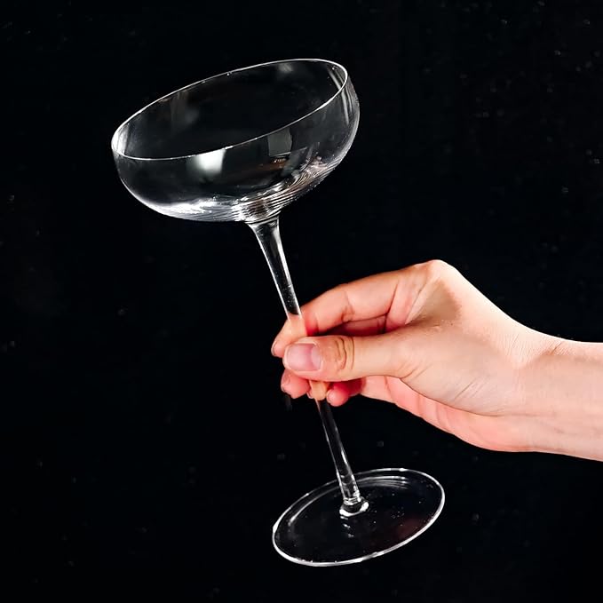 KAMMAK Martini Glasses Set of 2, 7.27 oz Clear Crystal Cocktail Glasses with Stem, Reusable Cocktail Glassware for Wedding Birthday Party, Bar, Margarita, Whiskey, Gin, Tequila, Ice Cream