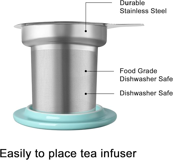 Sweejar Porcelain Tea Mug with Infuser and Lid,Teaware with Filter, Loose Leaf Tea Cup Steeper Maker, 16 Fl Oz for Tea/Coffee/Milk/Women/Office/Home/Gift (Gradient Orange)