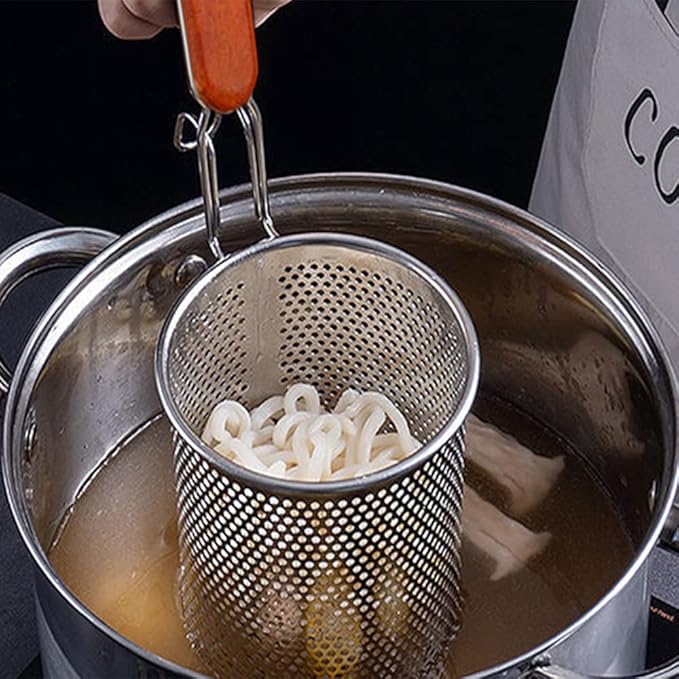 TENTA KITCHEN 2 Pieces Micro-Perforated Stainless Steel Pasta Strainer With handle,Food Dumpling Noodle Strainer,Straining Noodles Pasta Basket (Dia 4.7inch,12cm)