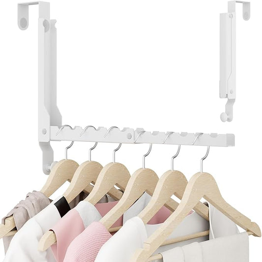 BAKON Over The Door Hangers, Over Door Hooks for Hanging, Small Space Dual Folding Portable Over Door Clothes Hanger for Clothes, Hats, Bags and Towels (1Pack,White(Update))