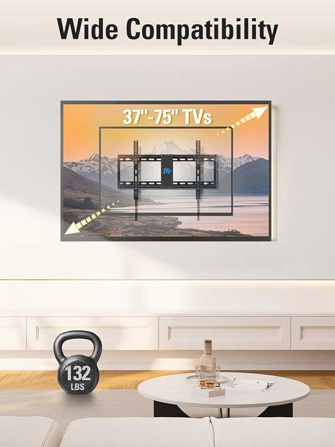 Mounting Dream TV Wall Mount for Most 37-75 Inch TVs, Universal Tilt TV Mount Fit 16", 18", 24" Stud with Loading Capacity 132lbs, Max Vesa 600 x 400mm, Low Profile Flat Wall Mount TV Bracket