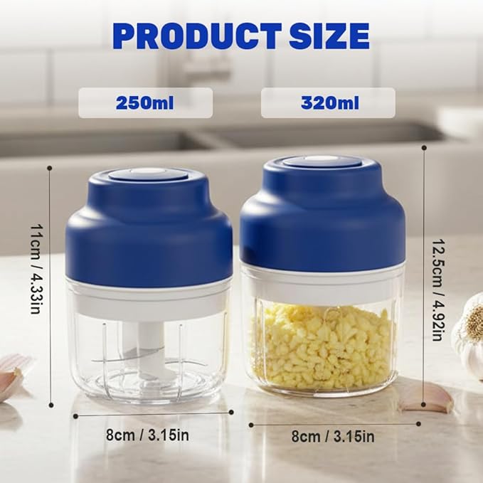 Electric Garlic Chopper, Mini Food Processor Small USB Rechargeable Mini Chopper, Wireless Electric Veggie Grinder & Garlic Mincer for Onion, Chili, Ginger (Blue, 320ML)