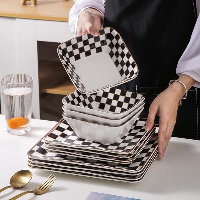 Porlien Checker Square Dinnerware Set for 4
