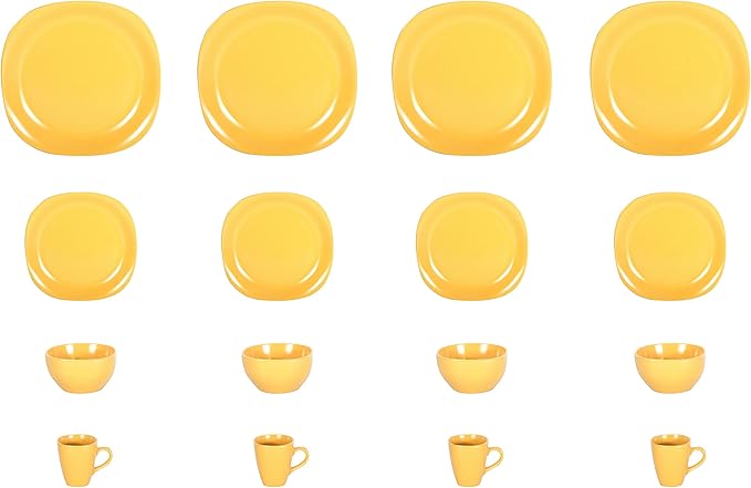 Stoneware Square 16pc Dinnerware Set, Matte Yellow