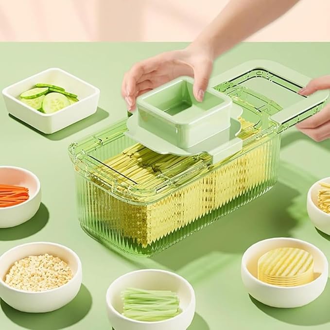 Vegetable Chopper,Food Slicer Cutter with Handheld Container, 6 Blades and Blade Box,Magnetic Kitchen Tools for Veggie Potato Onion Butter Carrot,Multipurpose Compact Kitchen Vegetable Slicer
