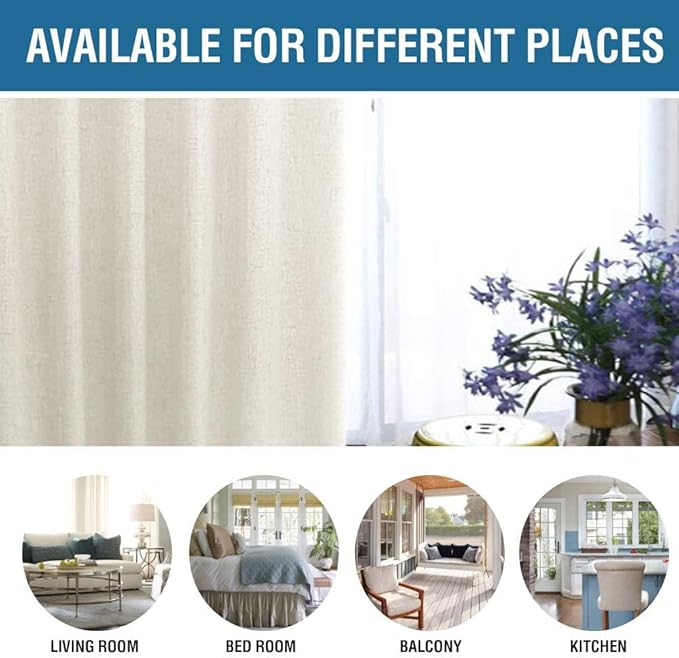 H.VERSAILTEX 100% Blackout Curtains for Bedroom 84 Inches Long Grommet Linen Face Full Light Blocking Curtain Drapes for Living Room Thermal Insulated Linen Look Curtains 2 Panels Set, Antique White