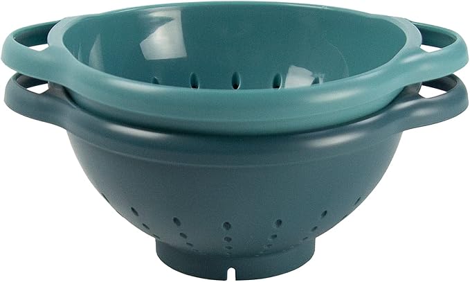 Crisp 2-Piece Mini Colander Berry Baskets With Handles - Food Strainers For Kitchen - Small Colander For Berries & Grape - Dishwasher Safe Berry Strainer - Made in the USA - Prussian Blue & Light Teal