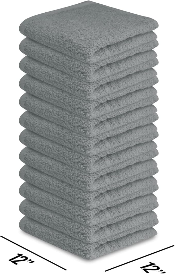 Softolle 100% Cotton Washcloths 24 Pack (12x12 Inches) Soft, Highly Absorbent Washcloth, Face Towels, Wash Cloths for Face, Ring Spun, Bulk Pack (Silver Grey)