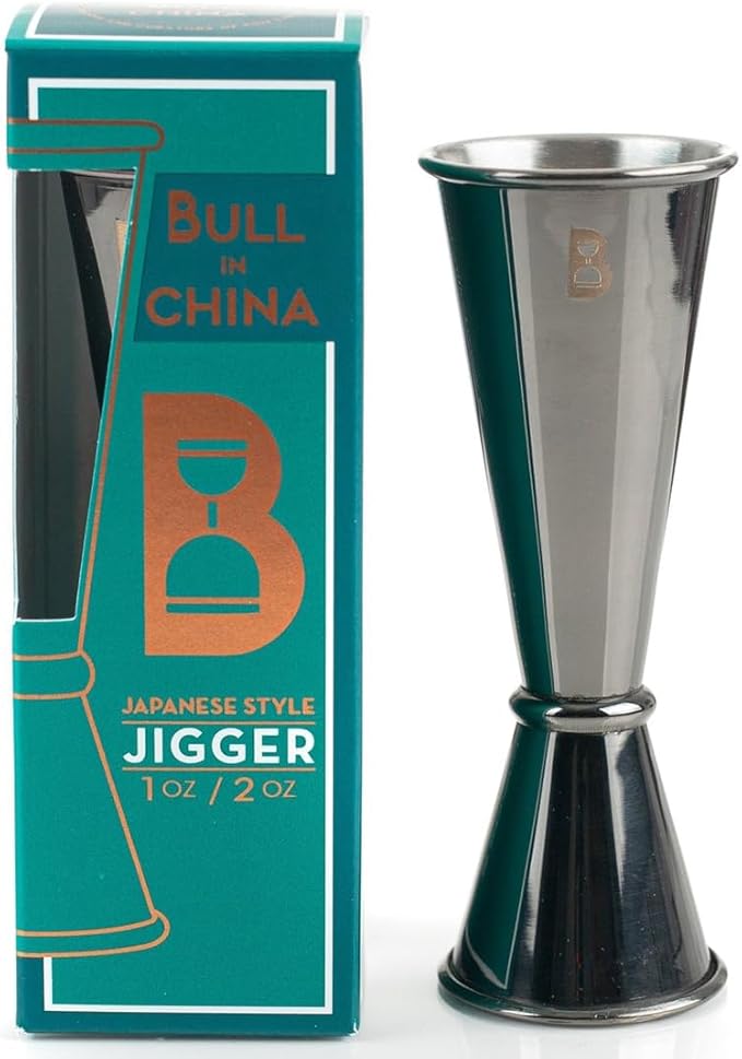 Double Japanese Jigger by Bull In China - 0.25oz to 2oz Measures for Cocktails, Bars & Bartenders (Gunmetal Black)