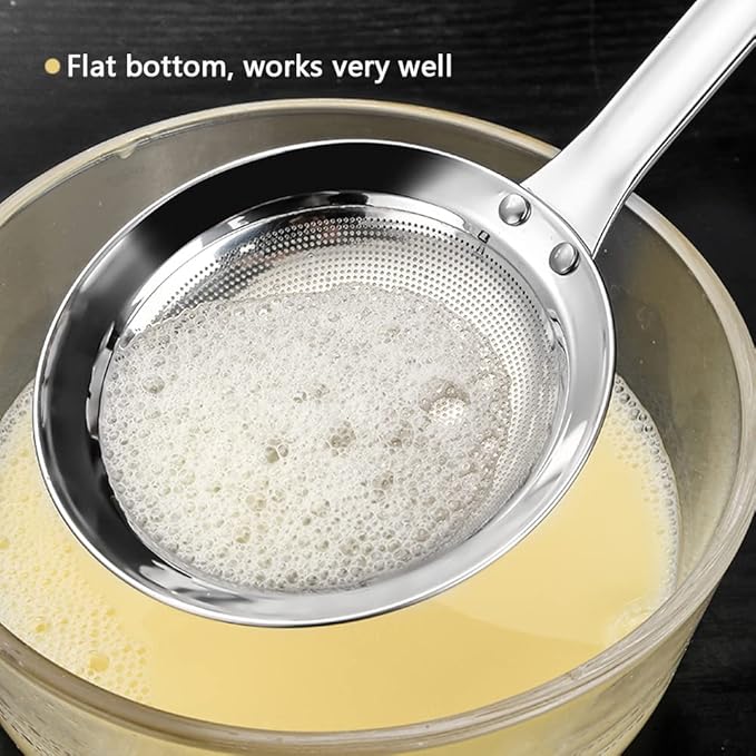 Kitchen Skimmer Strainers Stainless Steel Mesh Colanders Food Strainers Set Fine Mesh Sieve With Handle Slotted Spoon Handheld Fry Oil Filter For Cooking Vegetable Strainer Foam Hot Pot 2Pack