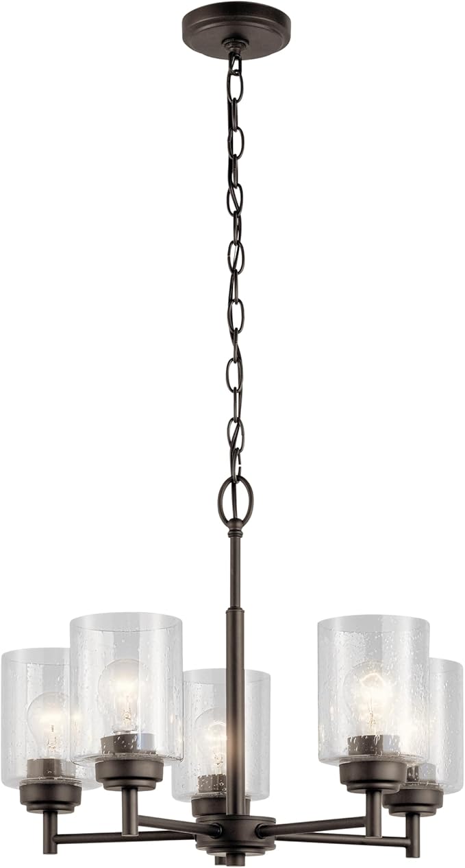 Kichler Winslow 19.75" Chandelier in Olde Bronze®, 5-Light Chandelier for Dining Room, Living Room, or Bedroom, Clear Seeded Glass, (19.75" W x 16" H), 44030OZ