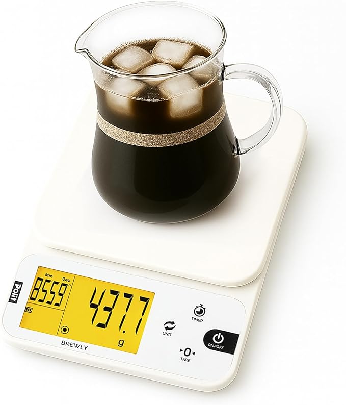Polit Brewly Coffee Scale with Timer — 0.1g/0.5g/1g Triple-Range Precision Espresso & Pour-Over Scale, USB-C/Battery Powered, Milk/Water ml Modes, Ultra-Slim Travel Coffee Scale Home & Café Brewing