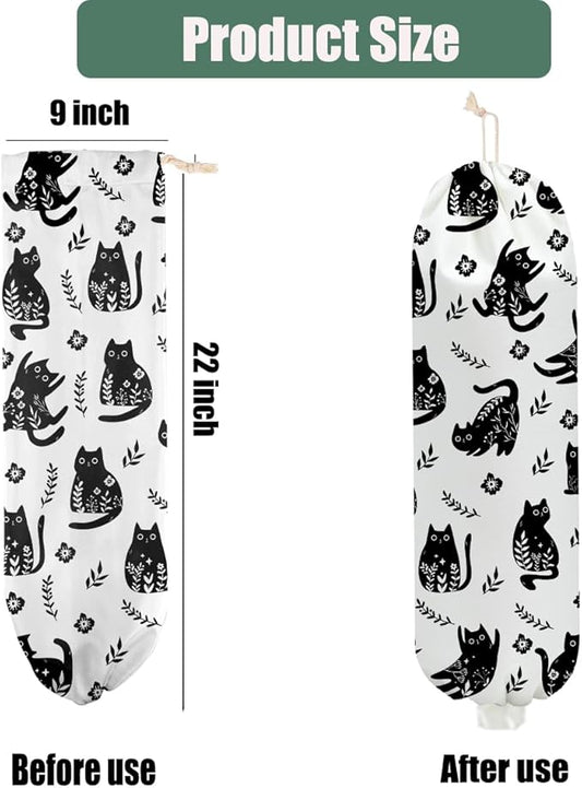 2 Pcs Cat Plastic Bag Holder, Floral Plastic Bag Holders for Grocery Bags, Reusable Large Grocery Bags Storage Dispenser for Home Kitchen Pantry Decor, Cute Cats Gifts for Women Mom Cat Lovers