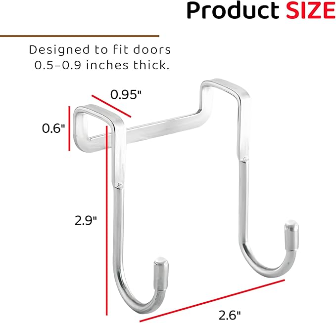 Over Cabinet Door Hook & Wardrobe Door Hook, Stainless Steel Hanging Hooks for Towels, Bags, Clothes – Bathroom Door Hooks for Towels, Kitchen Cabinet Hooks, Wardrobe Hooks, Dorm Room Hangers (8)