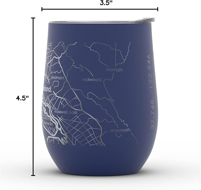 Well Told Engraved San Francisco California Map Insulated Wine Tumbler, Etched Stainless Steel Cup (12 oz, Midnight Blue) City Map Insulated Tumbler, Custom Insulated Tumbler, Outdoor Drinkware