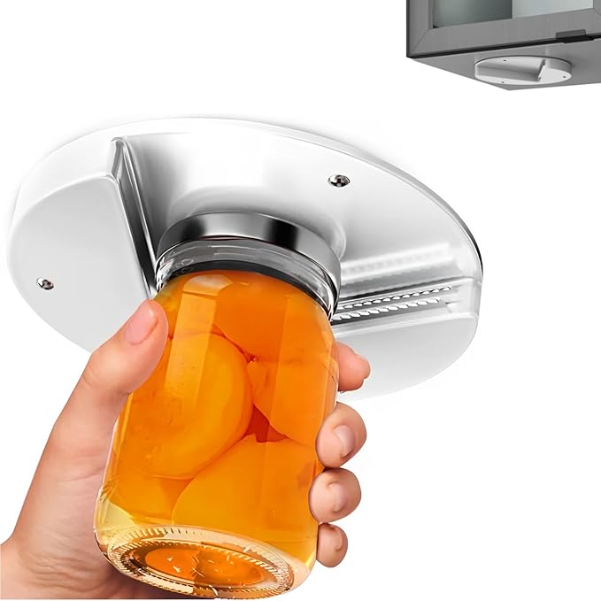 Upgraded Jar Opener, One-Handed, Non-Slip, Plastic, White, Under Cabinet Jar Opener Tool, Bottle Opener for Seniors, Arthritis, Carpal Tunnel, Essential Kitchen Gadget