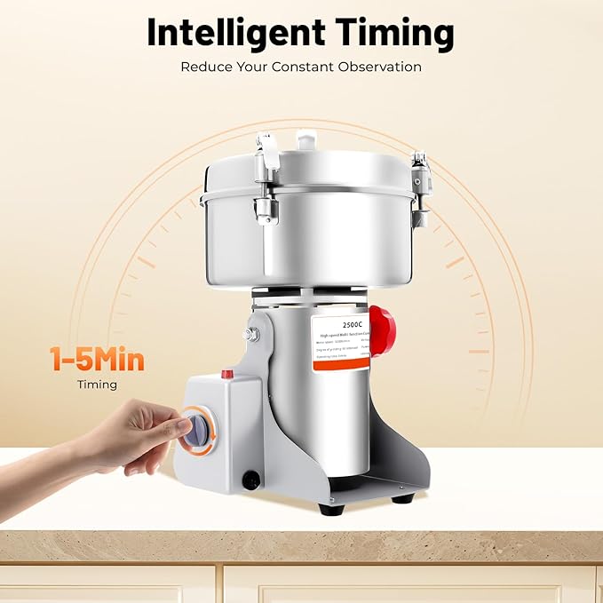 2500g Electric Grain Grinder Mill, 4500W Dry Cereals Pulverizer Commercial Superfine Grinding Machine High Speed Multi-Function Grain Grinder 50-300 Mesh Timing 1-5 Minutes (2500g/4500W)